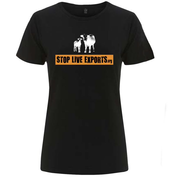 Black Women's Regular Fit Stop Live Exports T shirt front