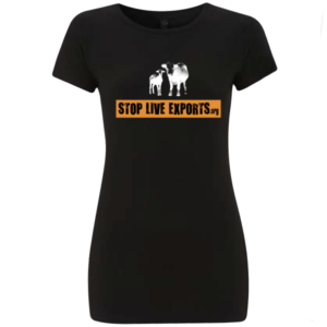Black Women's Slim Fit Stop Live Exports T shirt front