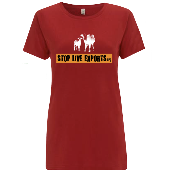 Red Women's Regular Fit Stop Live Exports T shirt front
